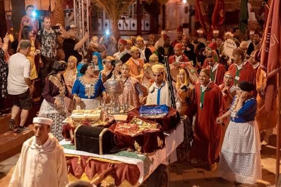 Regional Moroccan folklore dancers and musicians performing at Chez Ali