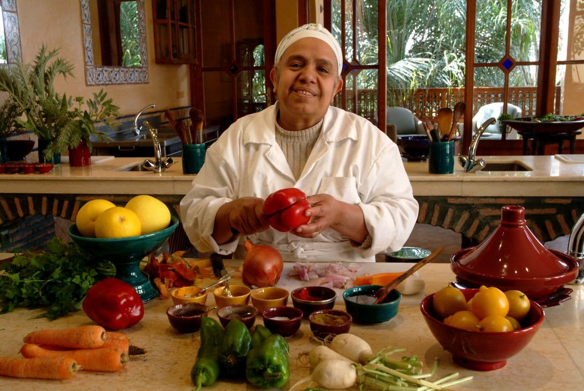 Individual cooking workstations and kitchen facilities at La Maison Arabe