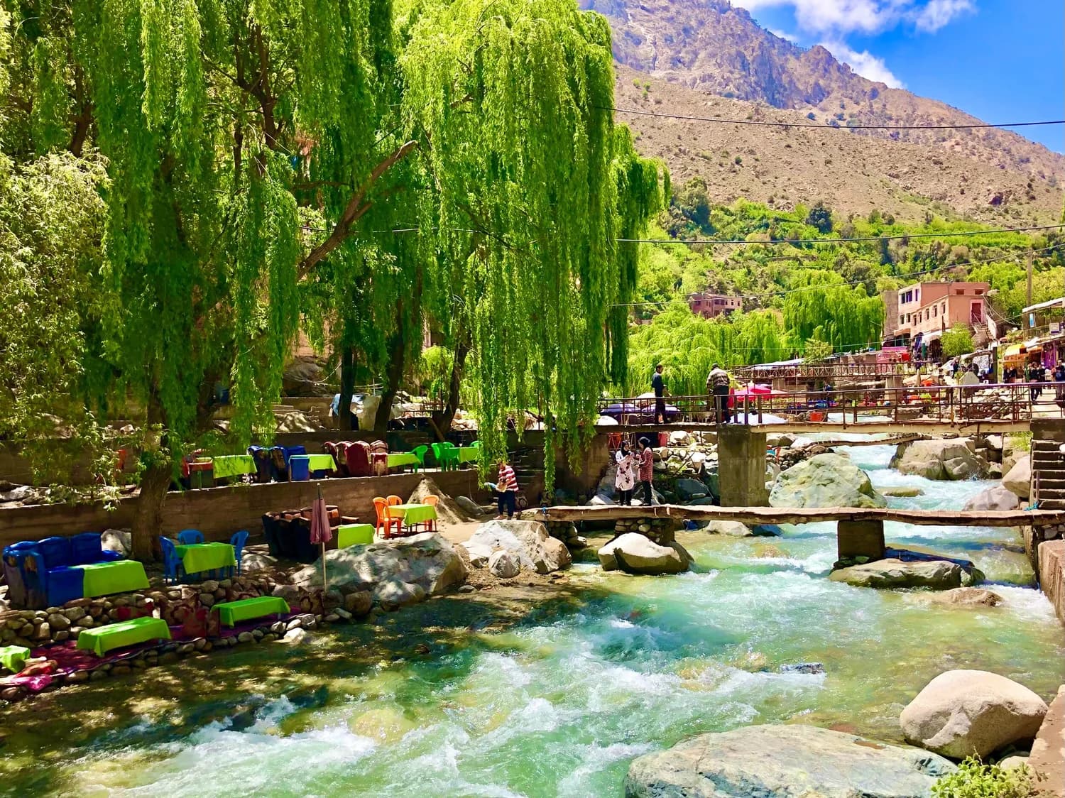 Ourika Valley river and lush Atlas mountain foothills