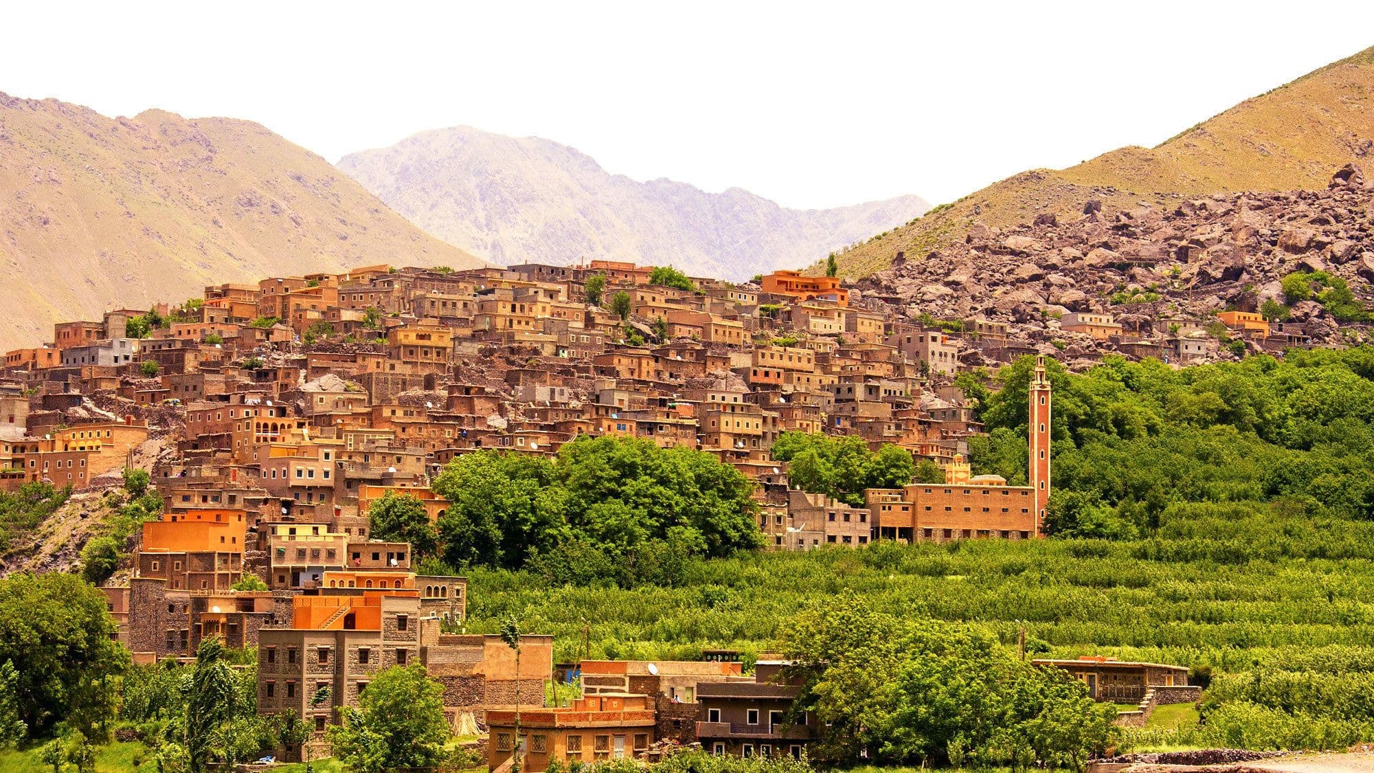 Panoramic landscape of traditional Berber villages in Ourika