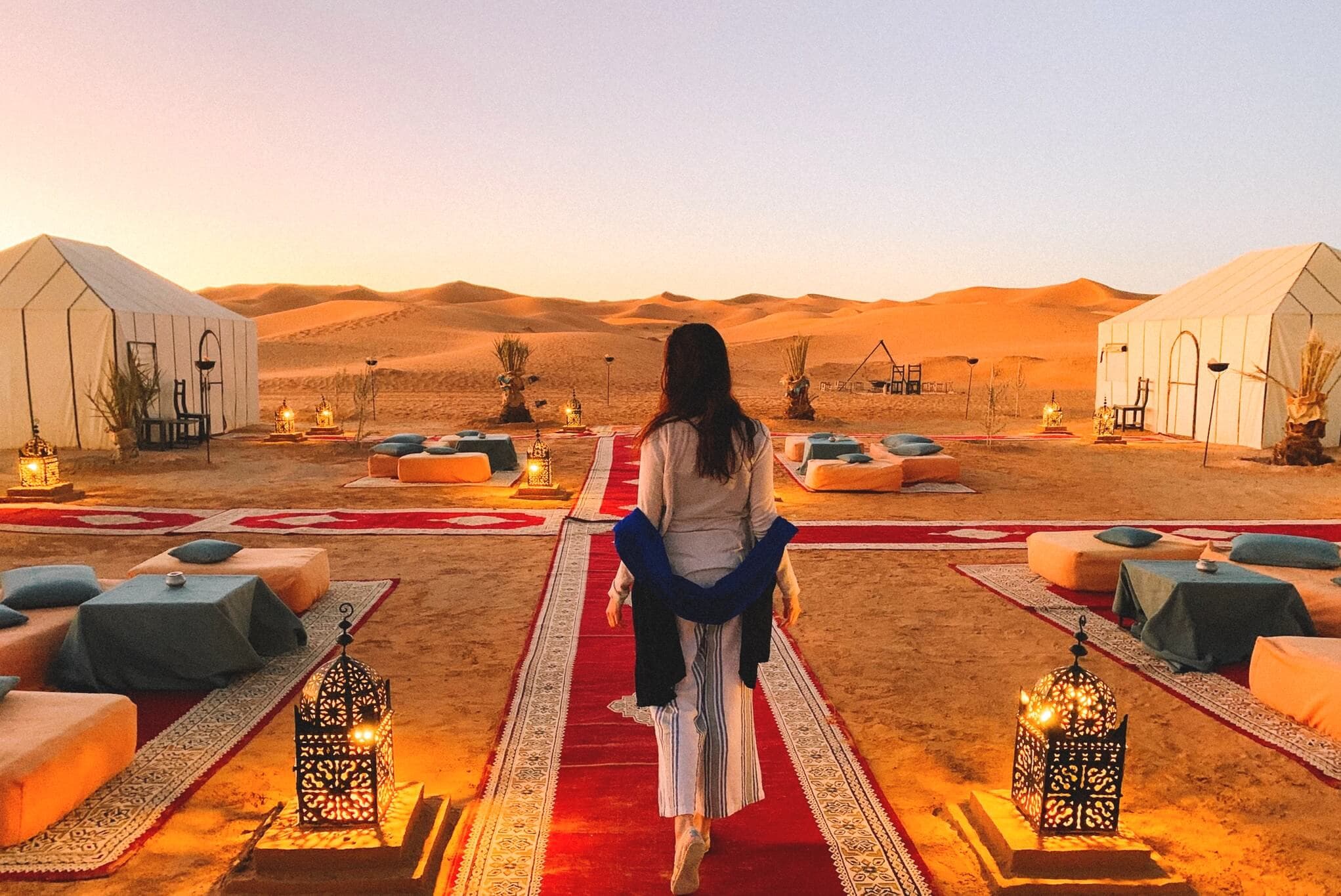 Luxury Sahara desert camp hospitality setup for corporate and incentive groups in Morocco